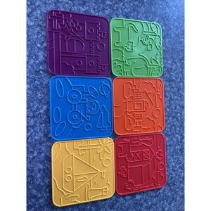 Tupperware TupperToys 1990 Picture Plates (6) Set/Rubbing Double Sided Kids Toy